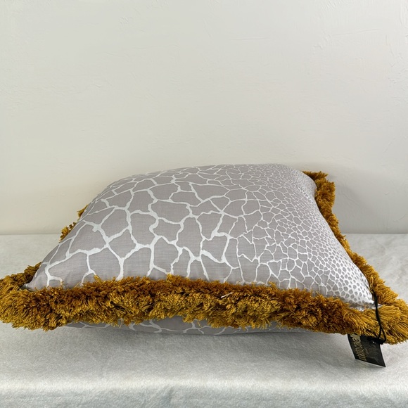ROBERTO CAVALLI NEW NWT GRAY GOLD FRINGE GIRAFFE PRINT LARGE ACCENT PILLOW - Picture 7 of 13